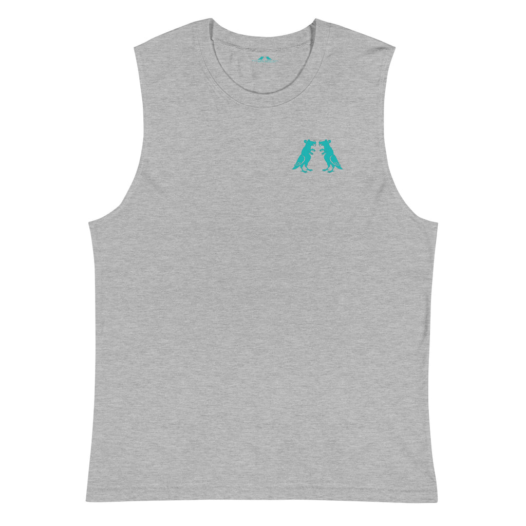 Teal Pigeon Rat Muscle Tee — Pigeon Rats NYC streetwear mascot design