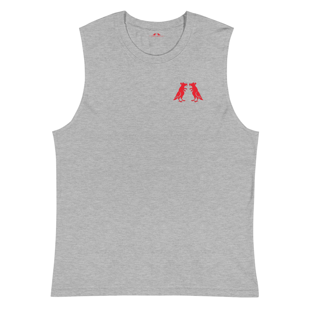 Red Pigeon Rat Muscle Tee — Pigeon Rats NYC streetwear mascot design