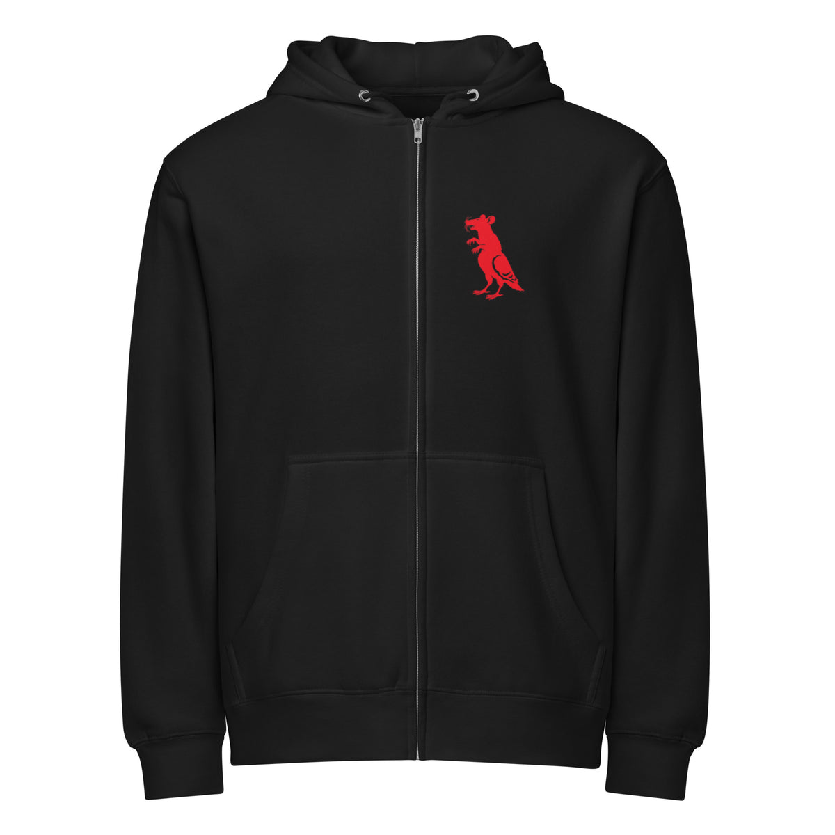 Red Pigeon Rat Full-Zip Hoodie — Pigeon Rats NYC streetwear mascot design