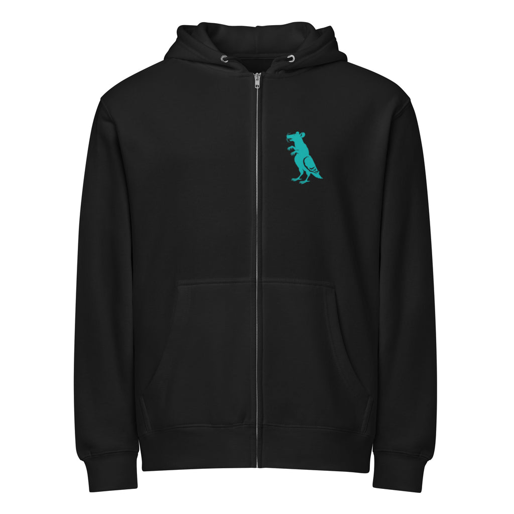 Teal Pigeon Rat Full-Zip Hoodie — Pigeon Rats NYC streetwear mascot design