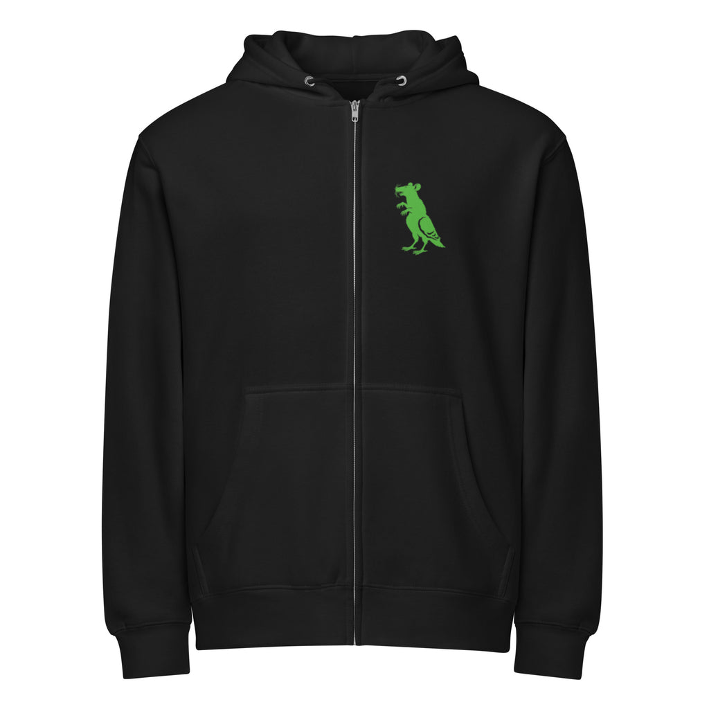 Green Pigeon Rat Full-Zip Hoodie — Pigeon Rats NYC streetwear mascot design
