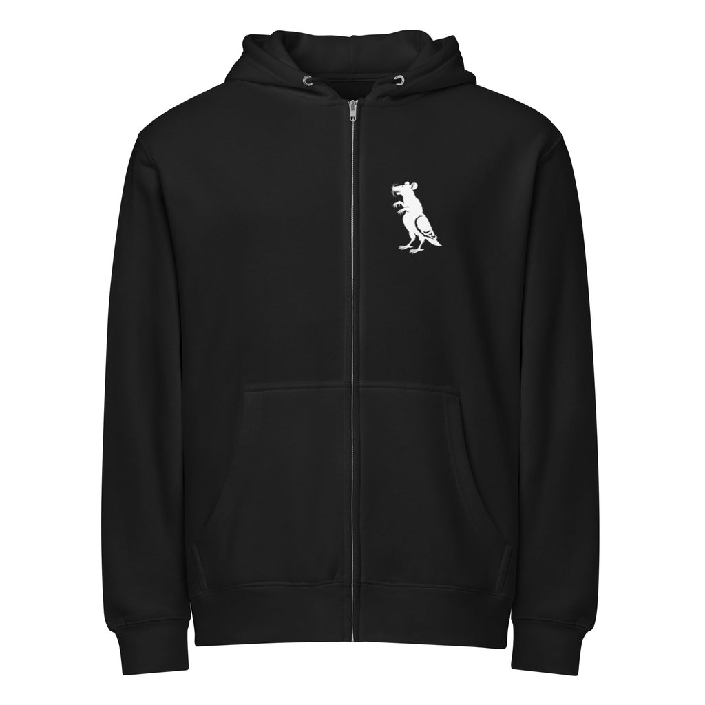 White Pigeon Rat Full-Zip Hoodie — Pigeon Rats NYC streetwear mascot design