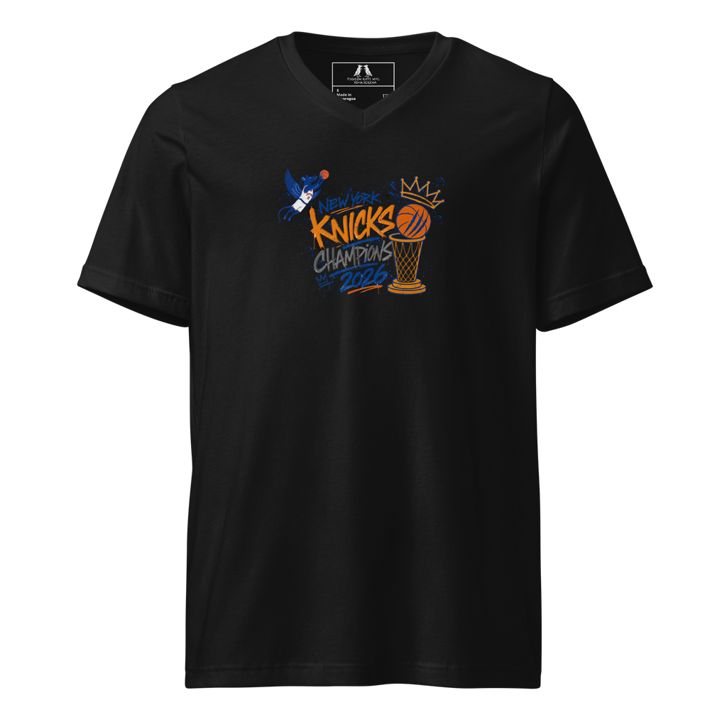 Pigeon Rat Knicks Championship V-Neck Tee — Pigeon Rats NYC streetwear mascot design