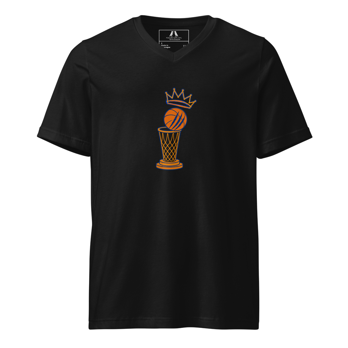 Pigeon Rat Knicks Trophy V-Neck Tee — Pigeon Rats NYC streetwear mascot design