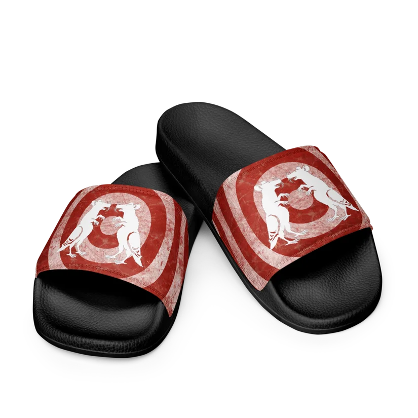 White Target Pigeon Rat Men's Slides — Pigeon Rats NYC streetwear mascot design