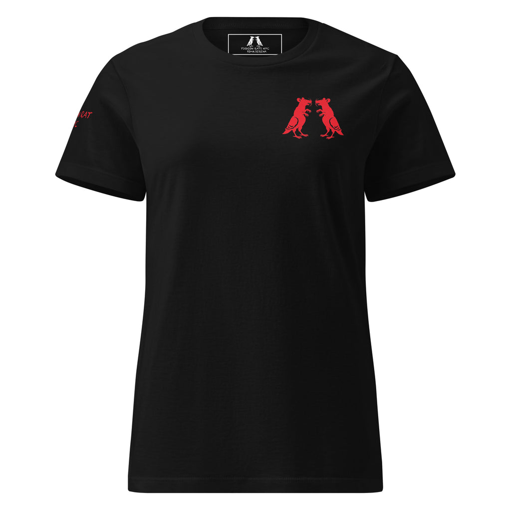 Red Twin Pigeon Rat Women's Tee — Pigeon Rats NYC streetwear mascot design