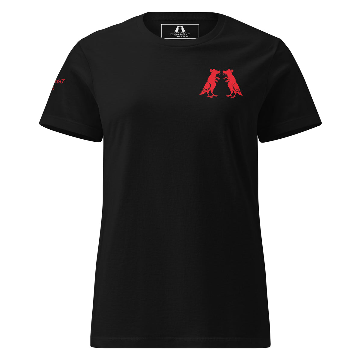 Red Twin Pigeon Rat Women's Tee — Pigeon Rats NYC streetwear mascot design
