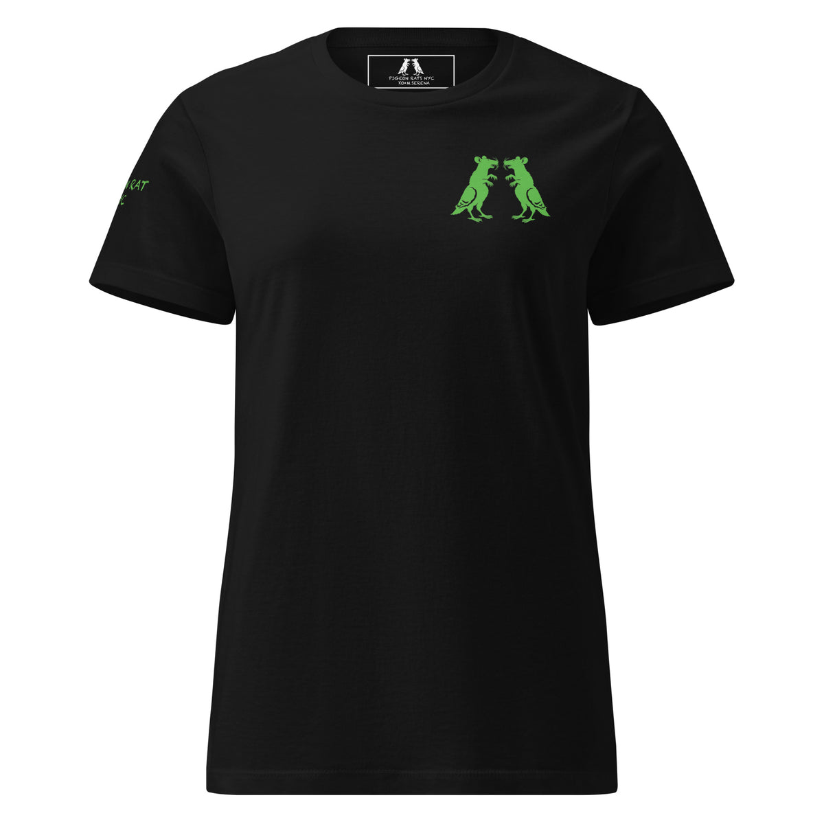 Green Twin Pigeon Rat Women's Tee — Pigeon Rats NYC streetwear mascot design