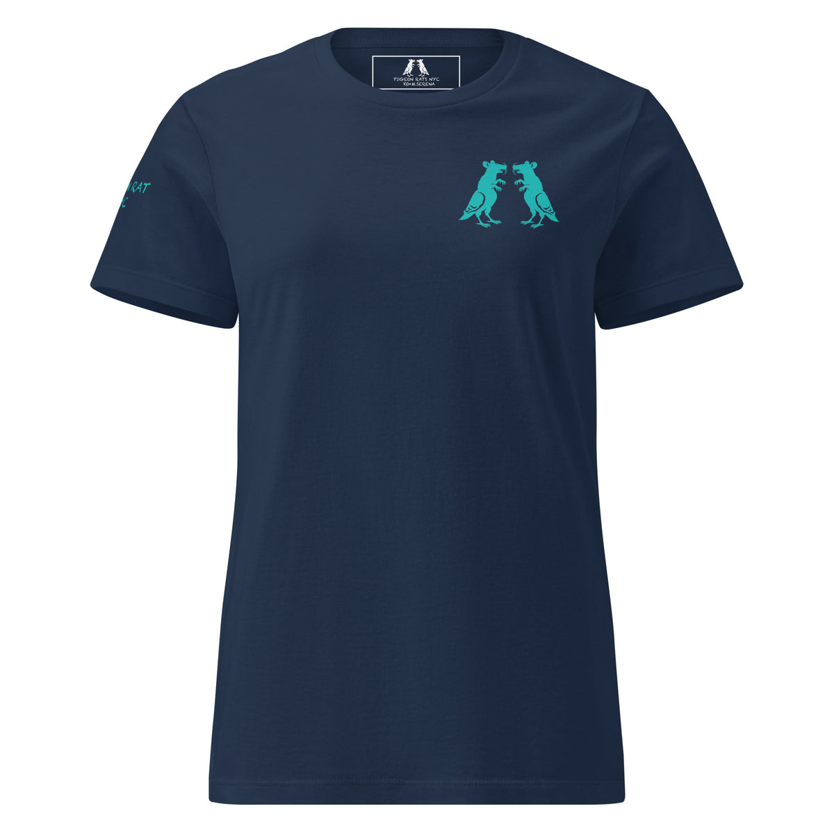Teal Twin Pigeon Rat Women's Tee — Pigeon Rats NYC streetwear mascot design
