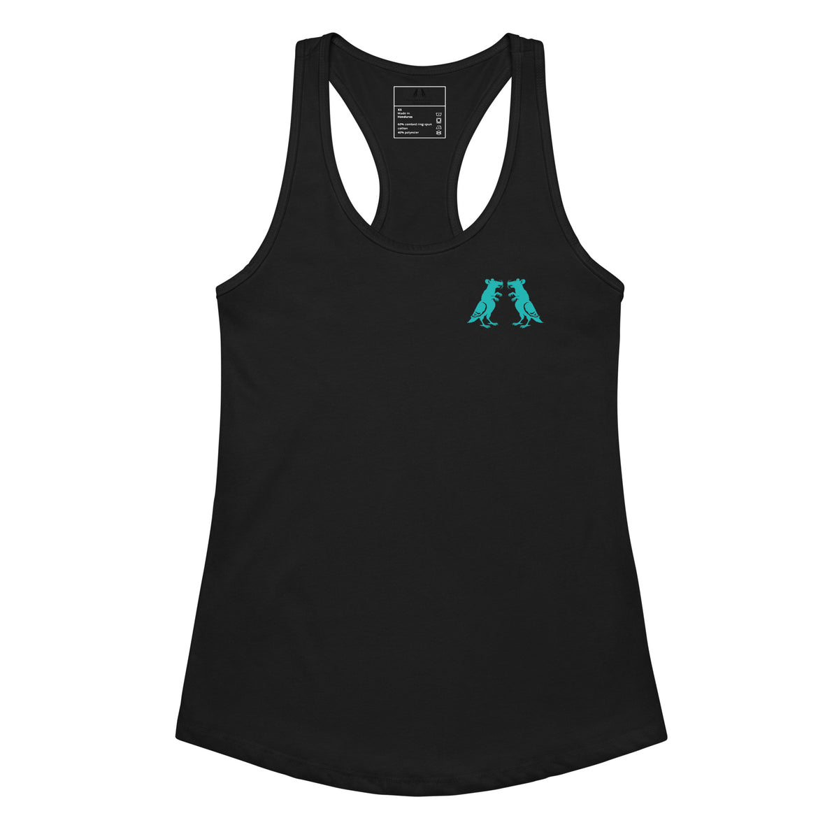 Teal Fitted Pigeon Rat Racerback Tank — Pigeon Rats NYC streetwear mascot design
