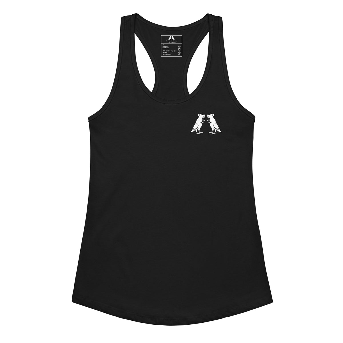 White Fitted Pigeon Rat Racerback Tank — Pigeon Rats NYC streetwear mascot design