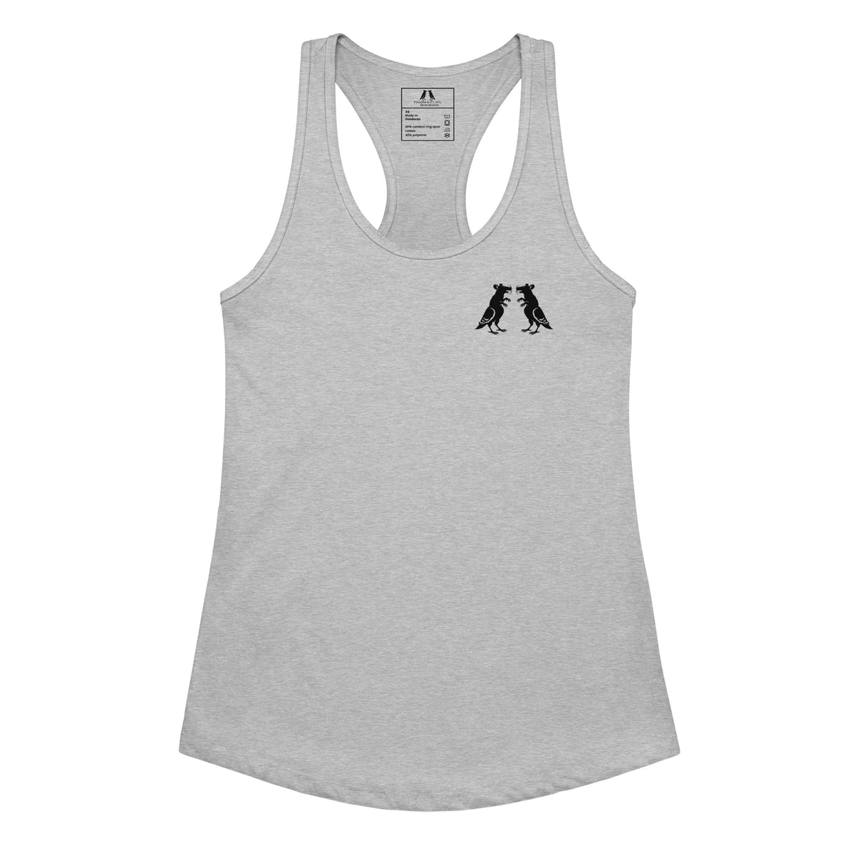 Black Fitted Pigeon Rat Racerback Tank — Pigeon Rats NYC streetwear mascot design