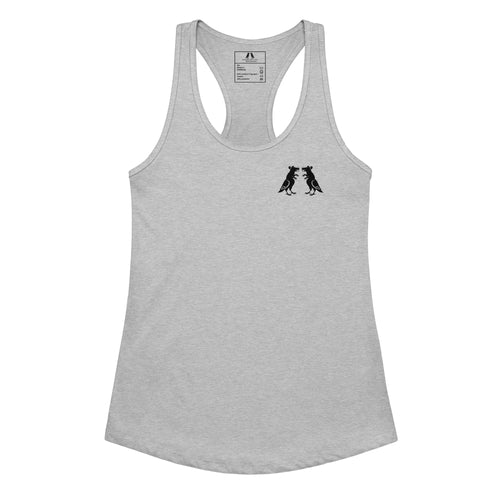 Black Fitted Pigeon Rat Racerback Tank — Pigeon Rats NYC streetwear mascot design